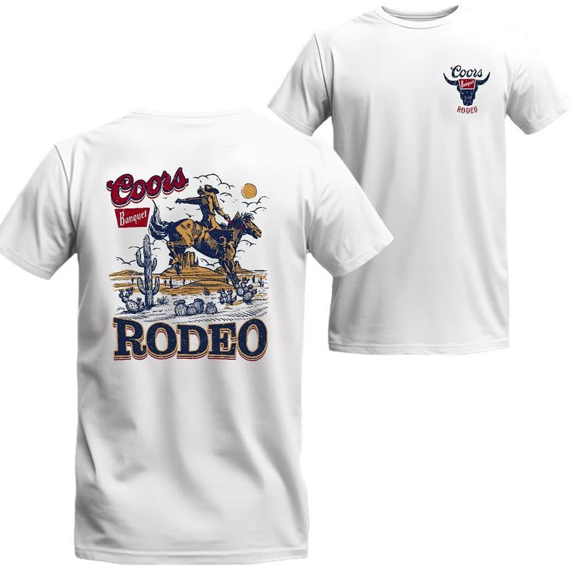 Coor Banqet Rodeo Cowboy T-Shirt Sweatshirt Hoodie, 2 Sided Graphic Printed Unisex Classic Comfort Cotton T-Shirt Menswear Top