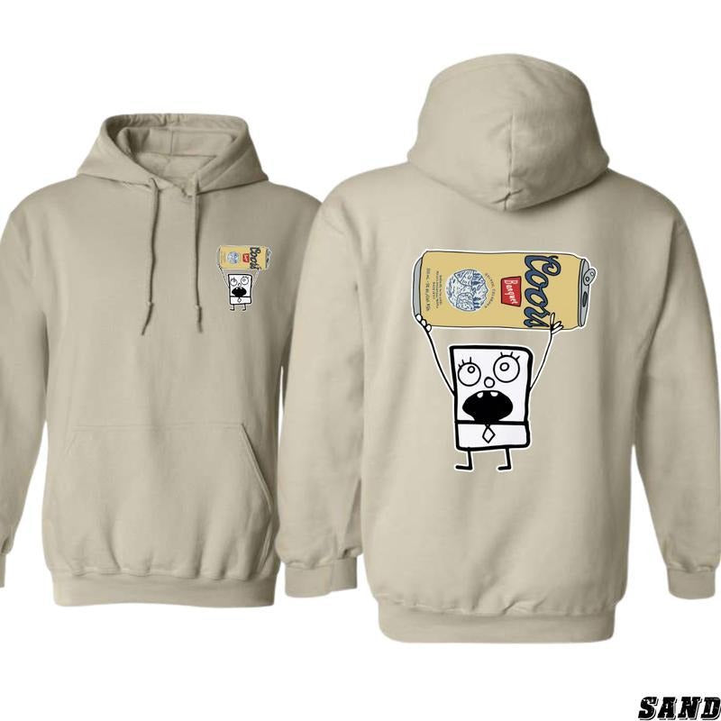 Coors Banquet Cartoon Character 2 Sided Pullover Hoodie Sweater T-Shirt Full Color, Unisex Coors Banquet Sweatshirt for Casual, Fun and Playful Design