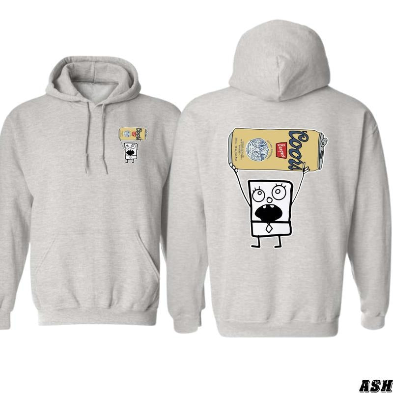 Coors Banquet Cartoon Character 2 Sided Pullover Hoodie Sweater T-Shirt Full Color, Unisex Coors Banquet Sweatshirt for Casual, Fun and Playful Design