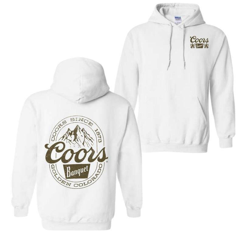 Coors Banquet Hoodie Classic and Rugged Featuring Retro Coors Logo Mountain Graphics, Perfect Beer Enthusiasts Outdoor Adventurers Fabric Menswear