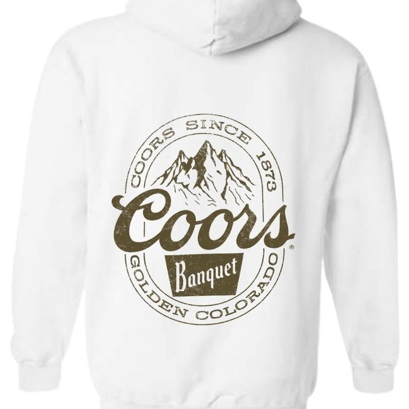 Coors Banquet Hoodie Classic and Rugged Featuring Retro Coors Logo Mountain Graphics, Perfect Beer Enthusiasts Outdoor Adventurers Fabric Menswear