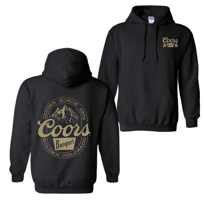 Coors Banquet Hoodie Classic and Rugged Featuring Retro Coors Logo Mountain Graphics, Perfect Beer Enthusiasts Outdoor Adventurers Fabric Menswear