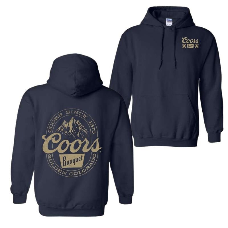 Coors Banquet Hoodie Classic and Rugged Featuring Retro Coors Logo Mountain Graphics, Perfect Beer Enthusiasts Outdoor Adventurers Fabric Menswear