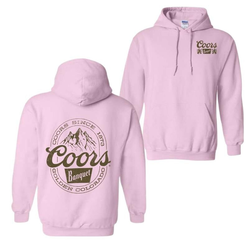 Coors Banquet Hoodie Classic and Rugged Featuring Retro Coors Logo Mountain Graphics, Perfect Beer Enthusiasts Outdoor Adventurers Fabric Menswear