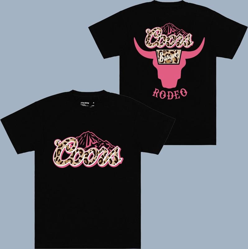 Coors Banquet Rodeo Horns Leopart Logo T-shirt - 2 Side - Minimalist Chic - Versatile Unisex Wear - Choose Your Color - Extended Size Range - Choose Your Fashion