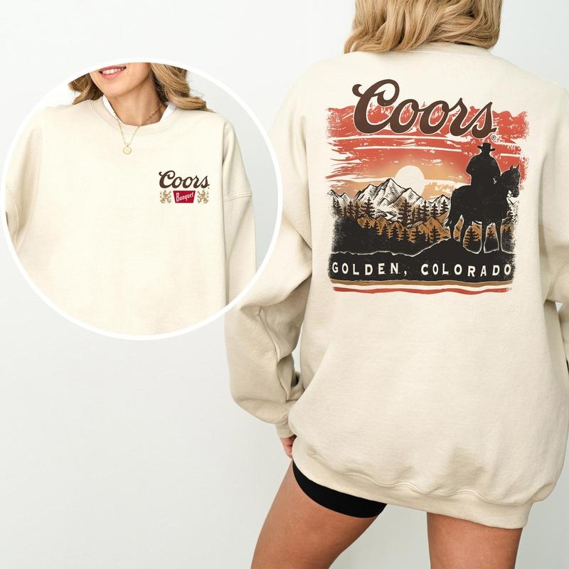Coors Cowboy Sunset Hoodie Coors Banquet Tee, Cotton Crewneck Unisex Hoodie Sweatshirt T-Shirt for Men and Women, Ideal Gift for Him