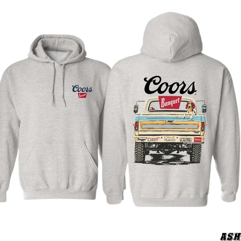 Coors Retro Truck Graphic Hoodie with Banquet Logo - Men's Sweatshirt - boyfriend gifts, Menswear, Sweatshirts