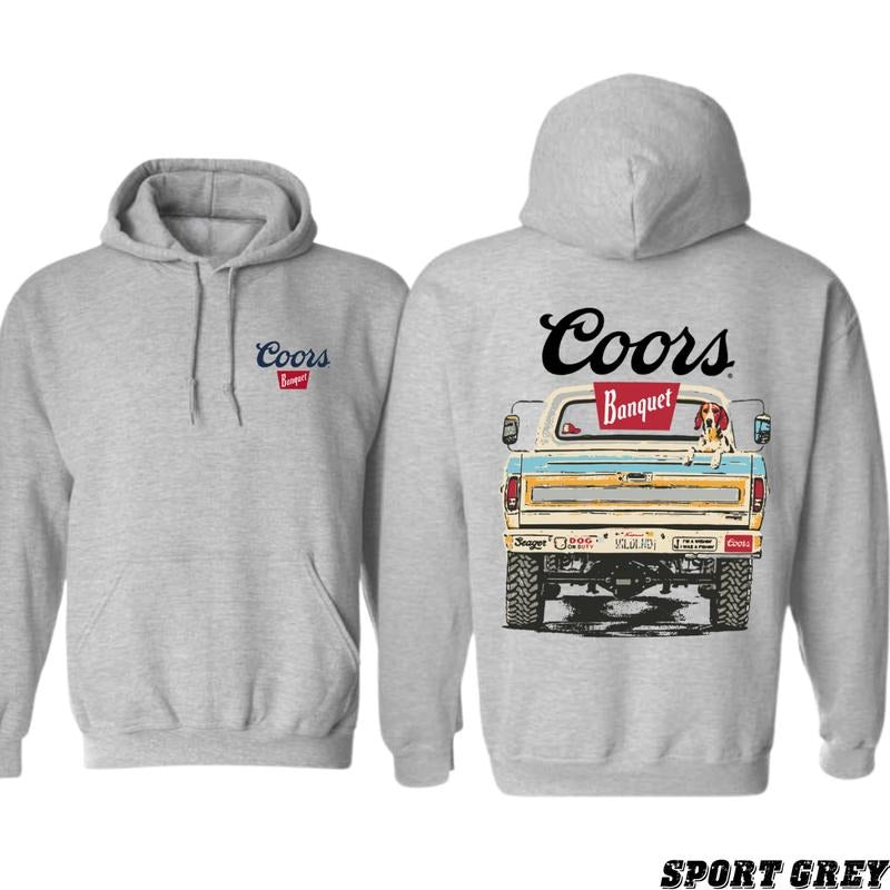Coors Retro Truck Graphic Hoodie with Banquet Logo - Men's Sweatshirt - boyfriend gifts, Menswear, Sweatshirts