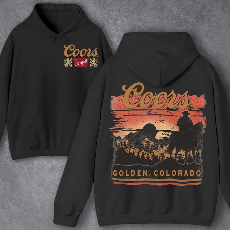 Coors Sunset in Golden Colorado Hoodie, Soft Cotton Crewneck Unisex Pull Over Hoodie Sweatshirt T-Shirt for Men and Women, Gift for Him or Her