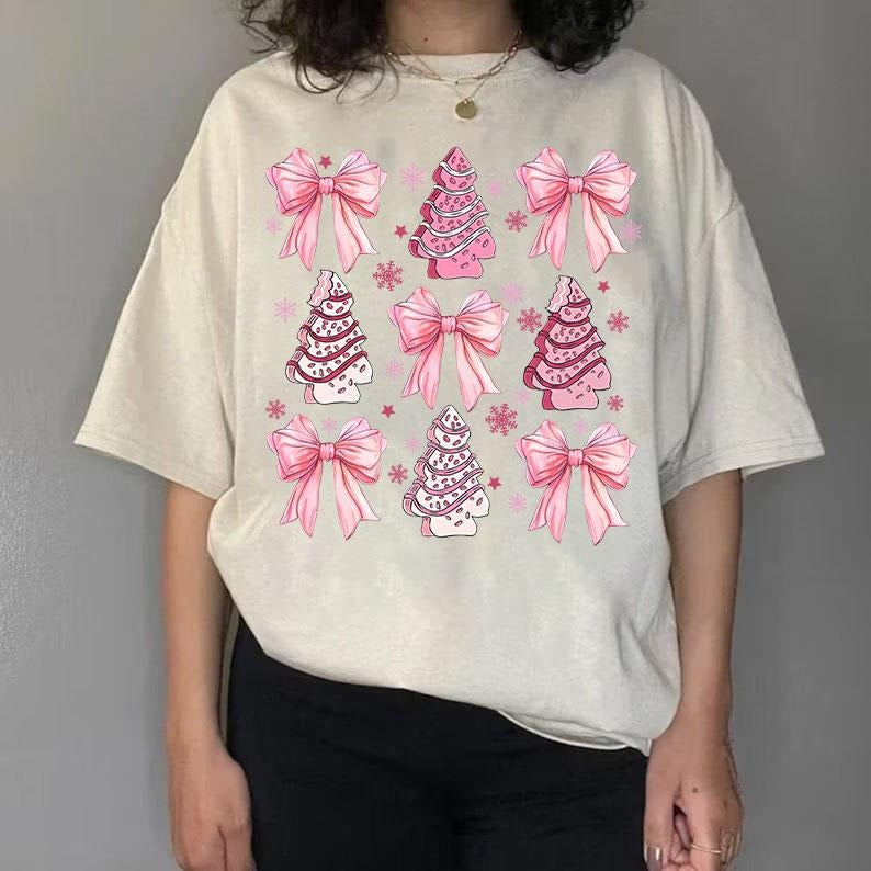 Coquette Pink Christmas Sweatshirt, Pink Christmas Tree Sweater, Pink Bow Shirt, Christmas Bow Trending, Vintage Christmas Sweatshirt, Holiday vibes S