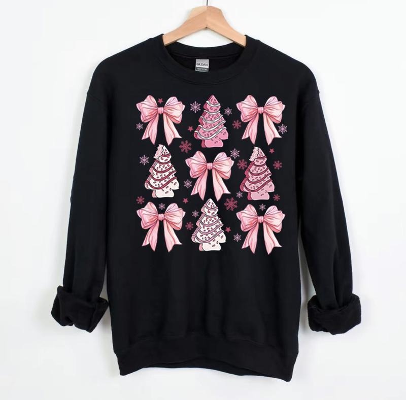 Coquette Pink Christmas Sweatshirt, Pink Christmas Tree Sweater, Pink Bow Shirt, Christmas Bow Trending, Vintage Christmas Sweatshirt, Holiday vibes S