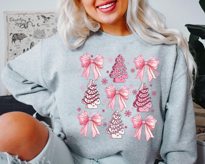 Coquette Pink Christmas Sweatshirt, Pink Christmas Tree Sweater, Pink Bow Shirt, Christmas Bow Trending, Vintage Christmas Sweatshirt, Holiday vibes S