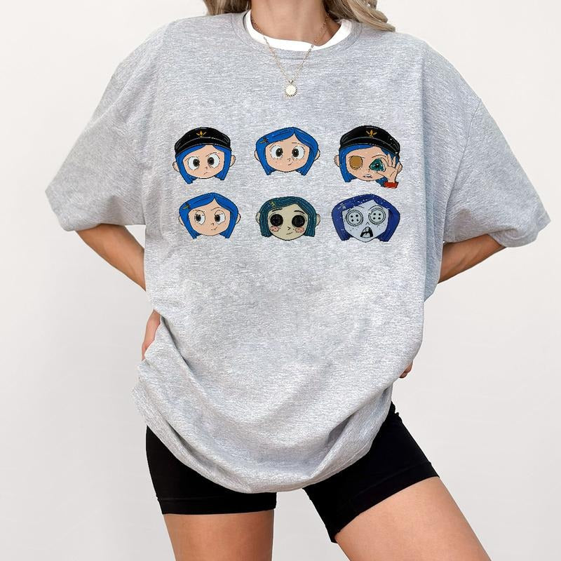 Cor.ralinee Chibi Emotions Shirt, Horror Cor.ralinee movies, Horror Character Shirt, Halloween Crewneck Sweatshirt