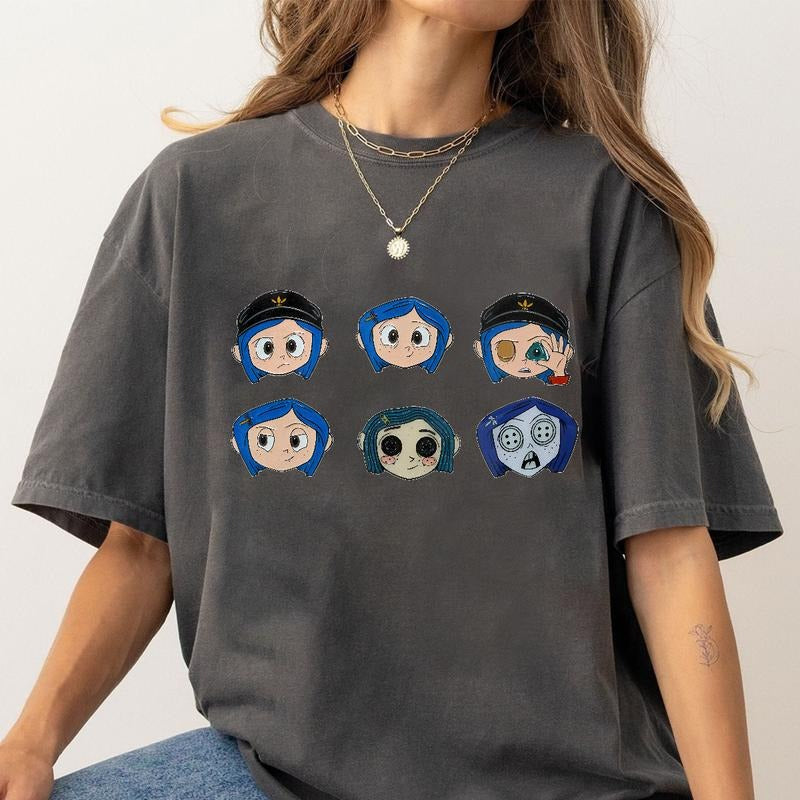 Cor.ralinee Chibi Emotions Shirt, Horror Cor.ralinee movies, Horror Character Shirt, Halloween Crewneck Sweatshirt