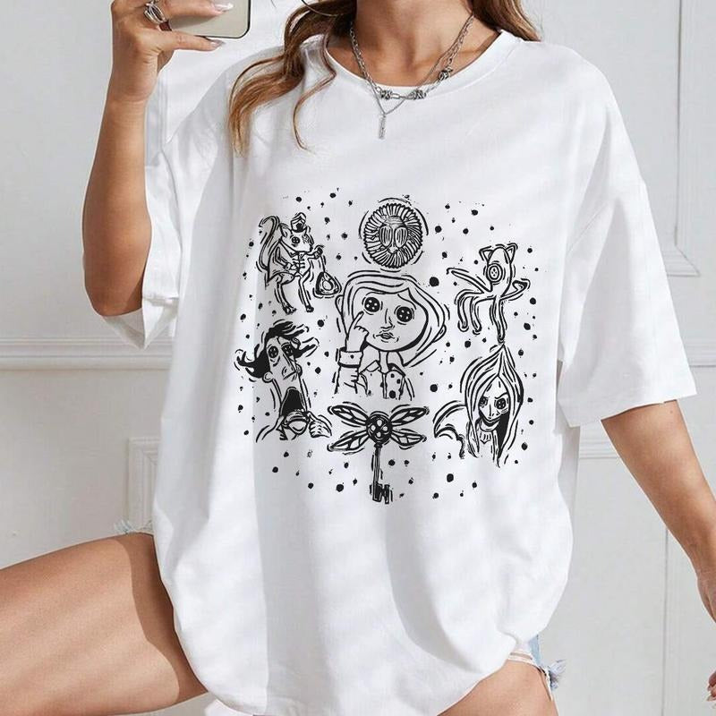 Coraline Doodle Shirt, Horror Coraline movies, Horror Character Shirt, Halloween Crewneck Sweatshirt