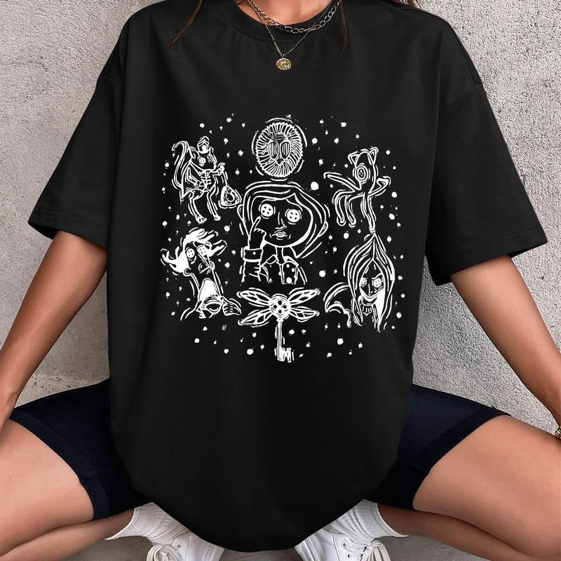 Coraline Doodle Shirt, Horror Coraline movies, Horror Character Shirt, Halloween Crewneck Sweatshirt