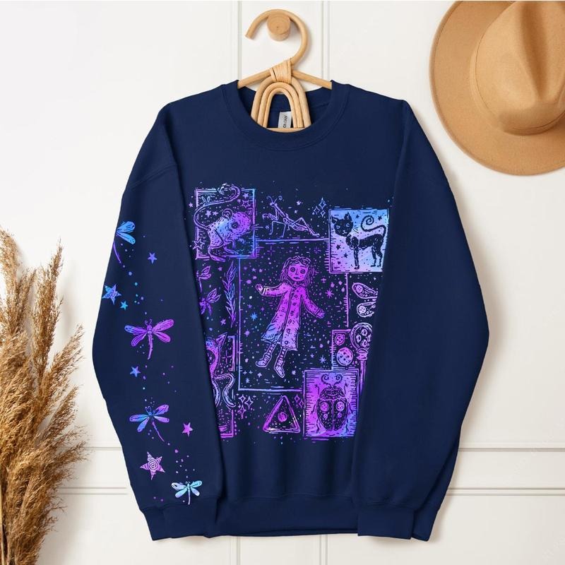 Coraline Dreaming Tunnel to Parallel World color Sweatshirt Hoodie, famous horror movies tshirt, Horror Character Shirt, Halloween Crewneck Sweatshirt