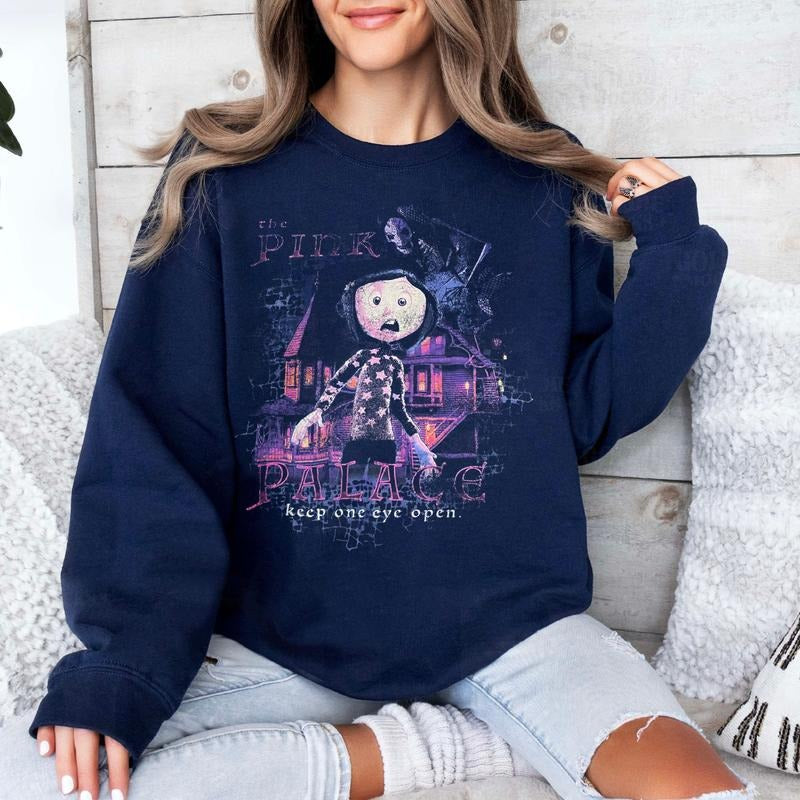 Coraline Keep One Eye Open Sweatshirt, Coraline Pink Palace Shirt, Coraline Horror Movies, Coraline Sweatshirt Hoodie, Halloween Movies, Christmas Gif