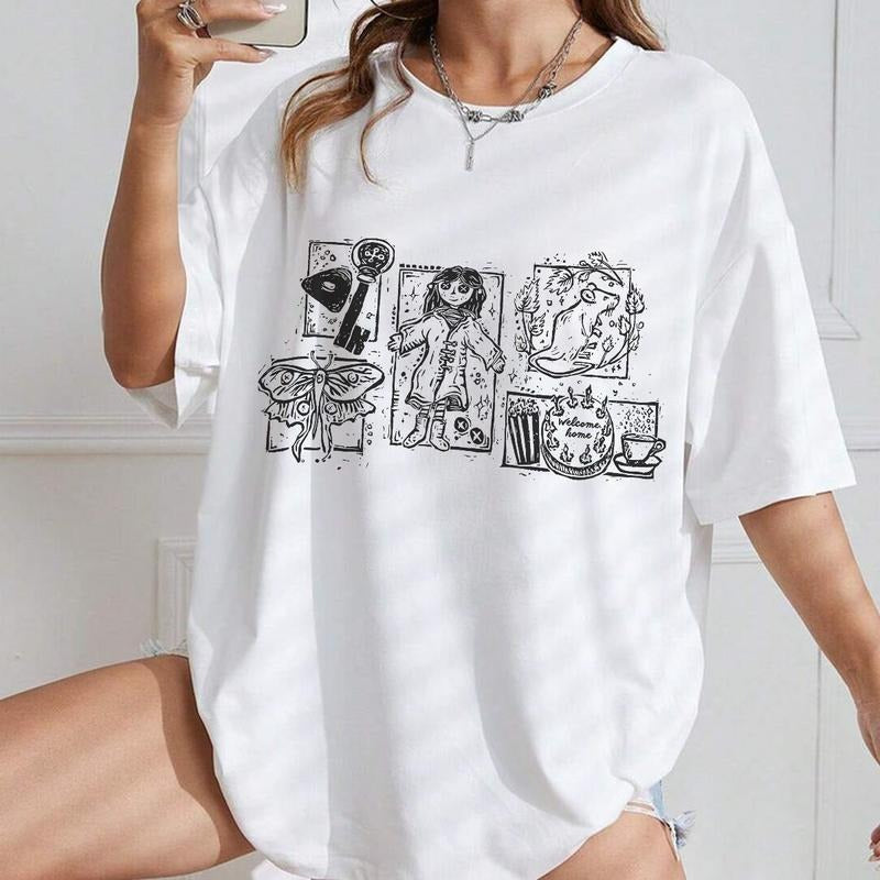 Coraline Parallel World Doodle Shirt, Horror Coraline movies, Horror Character Shirt, Halloween Crewneck Sweatshirt