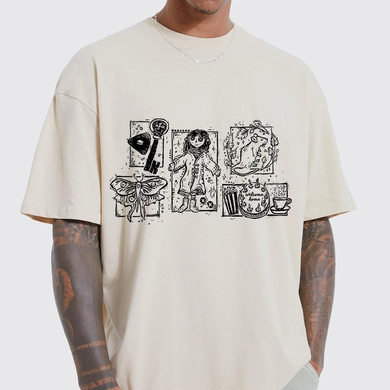 Coraline Parallel World Doodle Shirt, Horror Coraline movies, Horror Character Shirt, Halloween Crewneck Sweatshirt