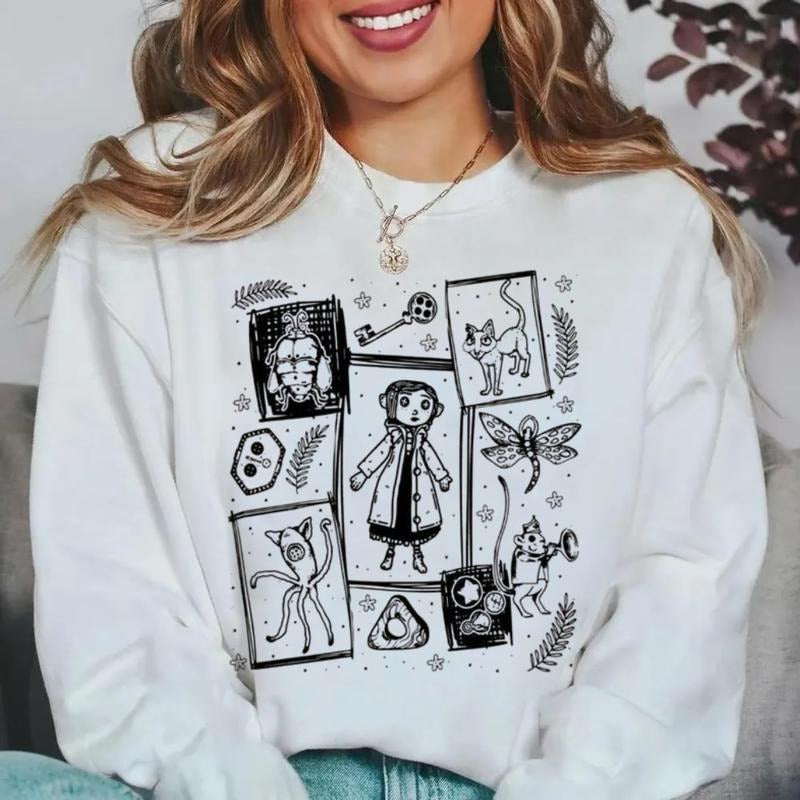 Coraline Three Ghost Finding Sweatshirt, Coraline Fantasy Movies Sweater, Horror Character Shirt, Halloween Crewneck Sweatshirt, Unisex Long Sleeve Cr