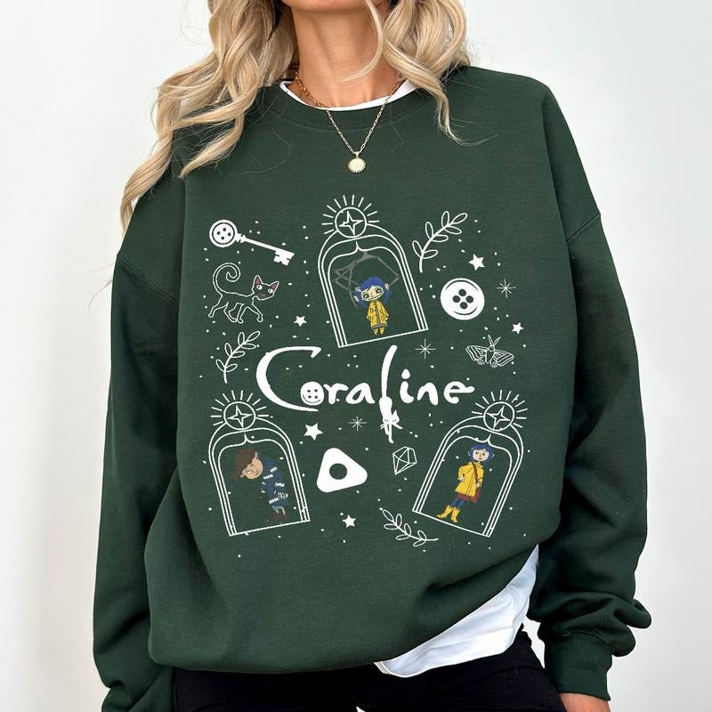 Coraline Wybie Doodle Shirt, Horror Coraline movies, Horror Character Shirt, Halloween Crewneck Sweatshirt