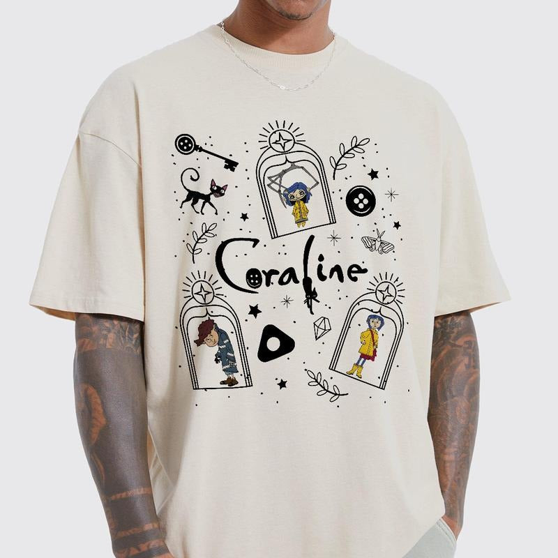 Coraline Wybie Doodle Shirt, Horror Coraline movies, Horror Character Shirt, Halloween Crewneck Sweatshirt