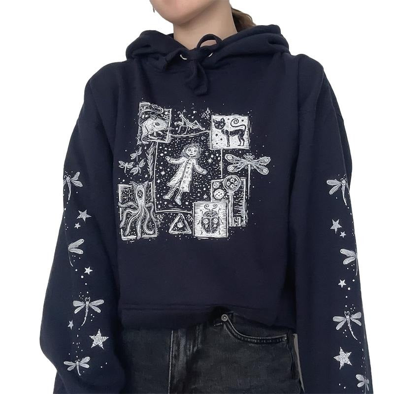Coraline dreaming 2 sleeve style Hoodie, famous horror movies tshirt, Horror Character Shirt, Halloween Crewneck Sweatshirt Sweaters