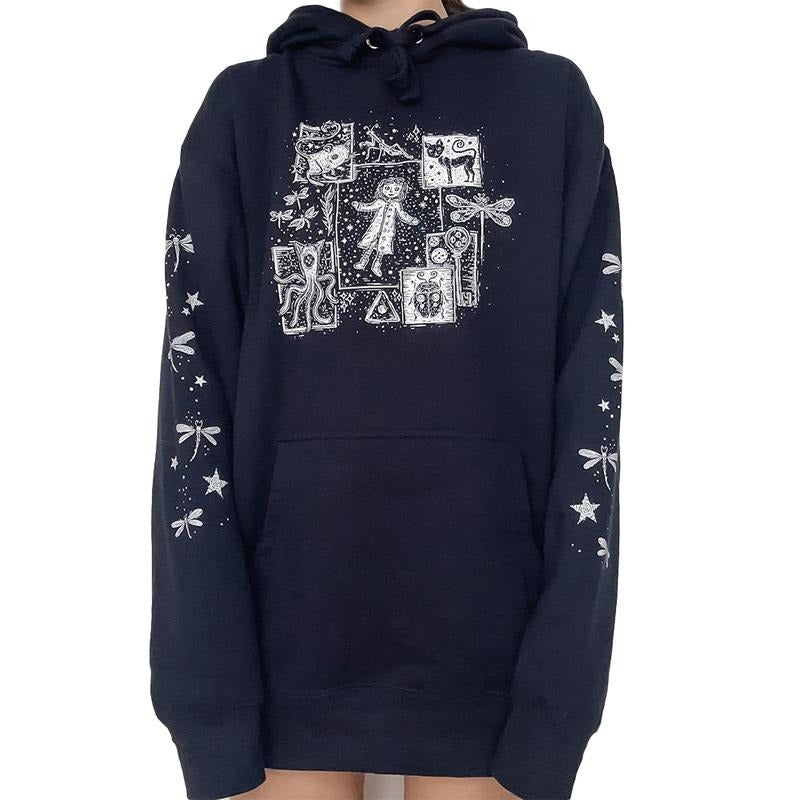 Coraline dreaming 2 sleeve style Hoodie, famous horror movies tshirt, Horror Character Shirt, Halloween Crewneck Sweatshirt Sweaters