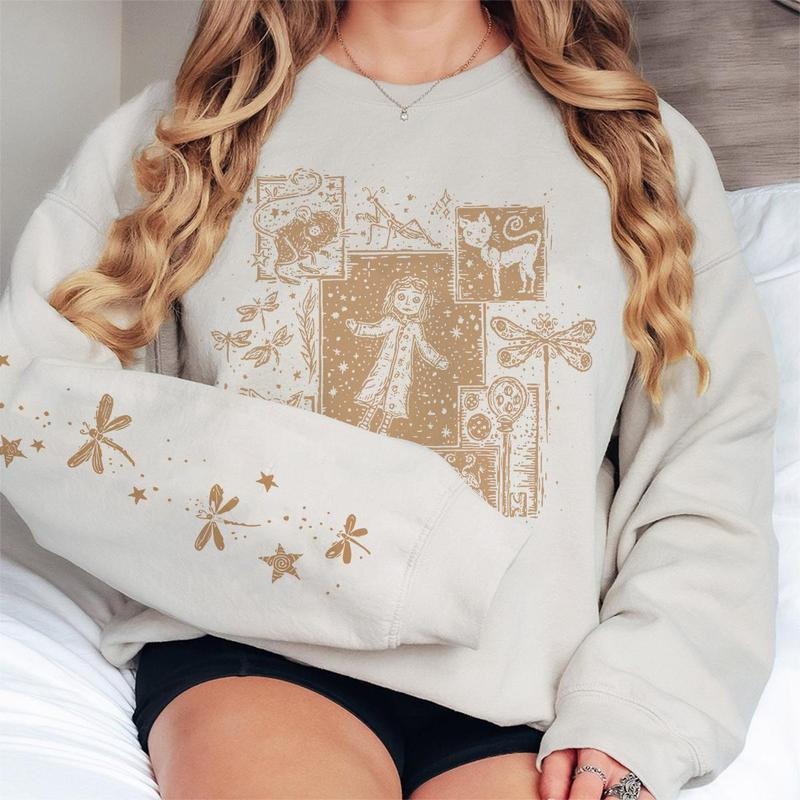 Coraline dreaming Golden style Sweatshirt Hoodie, famous horror movies tshirt, Horror Character Shirt, Halloween Crewneck Sweatshirt Sweaters