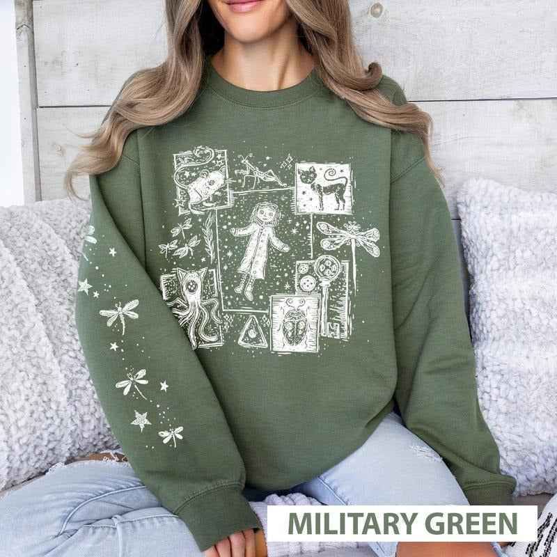 Coraline dreaming Sweatshirt Hoodie, famous horror movies tshirt, Horror Character Shirt, Halloween Crewneck Sweatshirt Sweaters