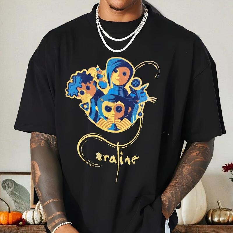 Coraline with Black Cat Another Mom, Another Wybie , Coraline horror movies tshirt, Horror Character Shirt, Halloween Crewneck Sweatshirt