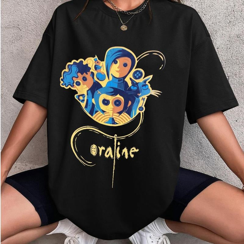 Coraline with Black Cat Another Mom, Another Wybie , Coraline horror movies tshirt, Horror Character Shirt, Halloween Crewneck Sweatshirt