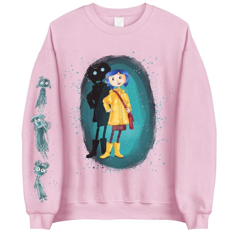 Coraline with three Ghost friends Sweatshirt Hoodie, Coraline Fantasy movies tshirt, Horror Character Shirt, Halloween Crewneck Sweatshirt