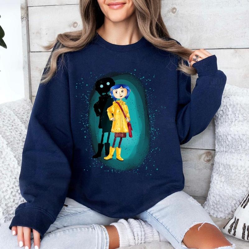 Coraline with three Ghost friends Sweatshirt Hoodie, Coraline Fantasy movies tshirt, Horror Character Shirt, Halloween Crewneck Sweatshirt