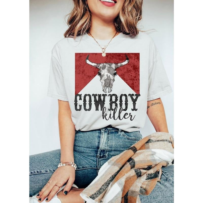 Cowboy Killer Tee, Cowboy Tee, Rodeo Cowgirl Tee, Boho Tee, Vintage Inspired Cotton T-shirt, Unisex vintage T-shirt, sweater and Hoodie cotton shirt