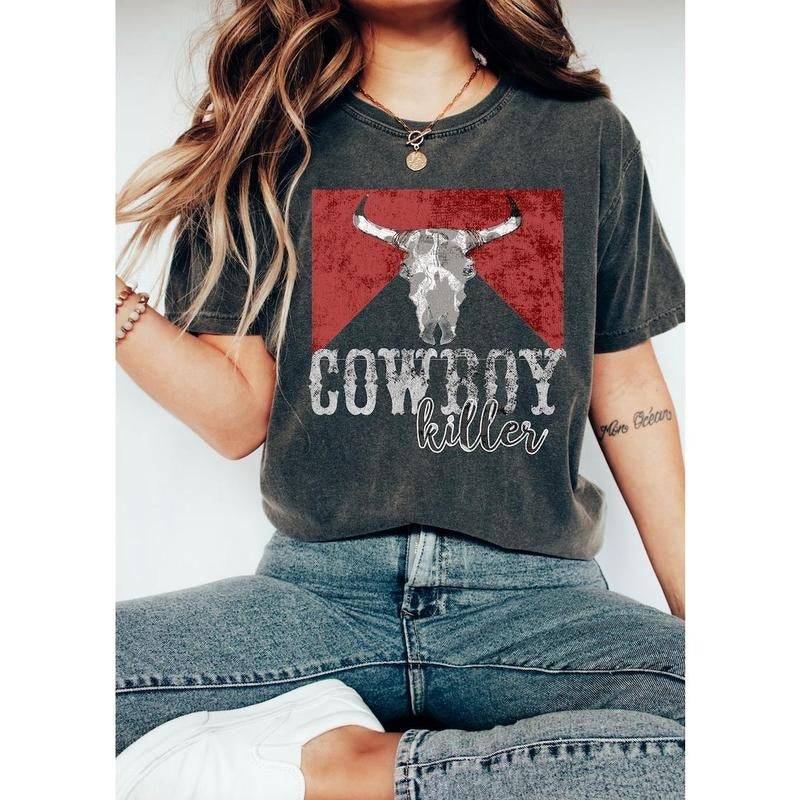 Cowboy Killer Tee, Cowboy Tee, Rodeo Cowgirl Tee, Boho Tee, Vintage Inspired Cotton T-shirt, Unisex vintage T-shirt, sweater and Hoodie cotton shirt