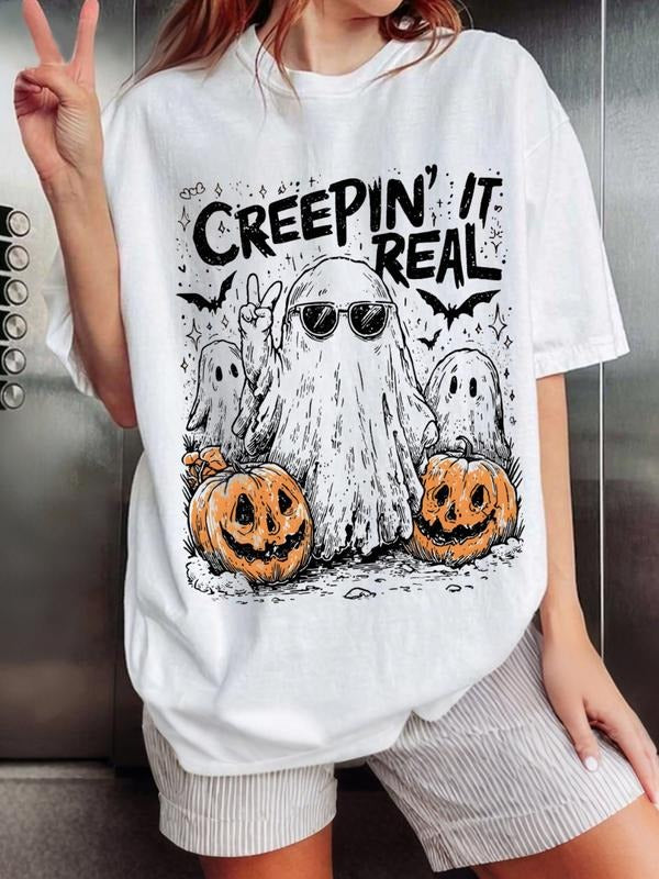 "Creepin' It Real" Halloween Ghost Oversized T-Shirt