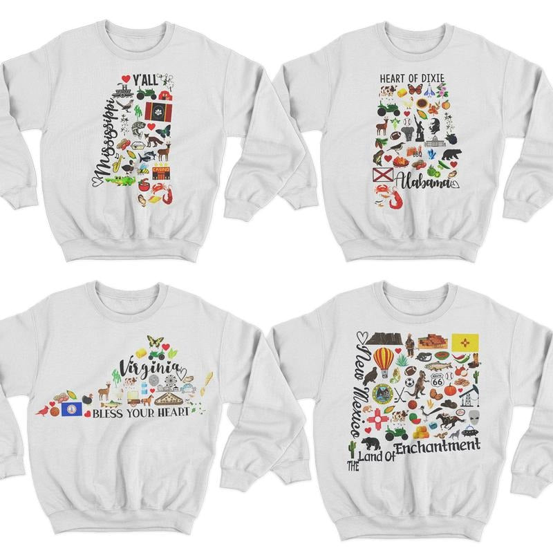 Custom State Sweatshirt, Vintage Unisex Sweatshirt Menswear Hoodie Menswear Hoodie