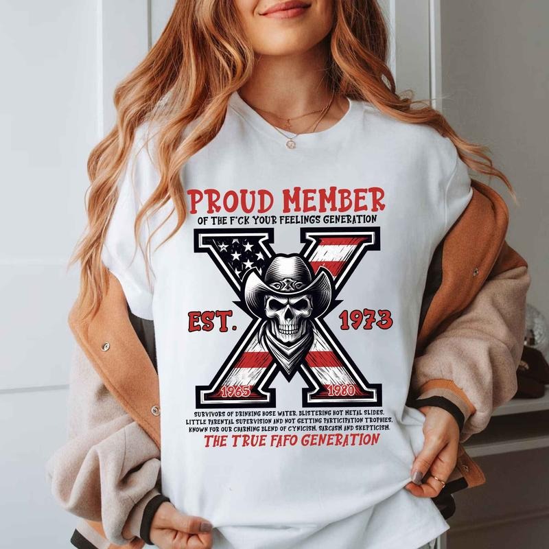 Custom Year Gen X Shirt, Skull Flag GenerationX T-shirt, Vintage Est.1973 Gen X 1965-1980 Shirt Collar Cotton Tshirt Fabric Fit Fabric Fit style 001