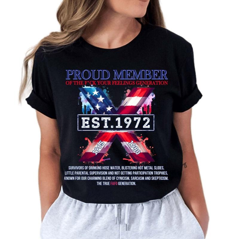 Custom Year Proud Member The True FAFO Gen X T-shirt, Vintage Flag Gen X 1965-1980 Shirt style 001