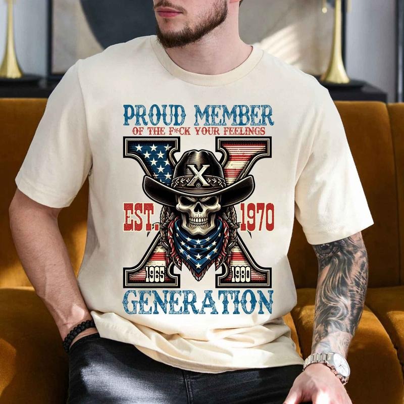 Custom Year Skull Flag GenerationX T-shirt, Vintage Est.1970 Gen X 1965-1980 Shirt Classic Cotton Tshirt style 001