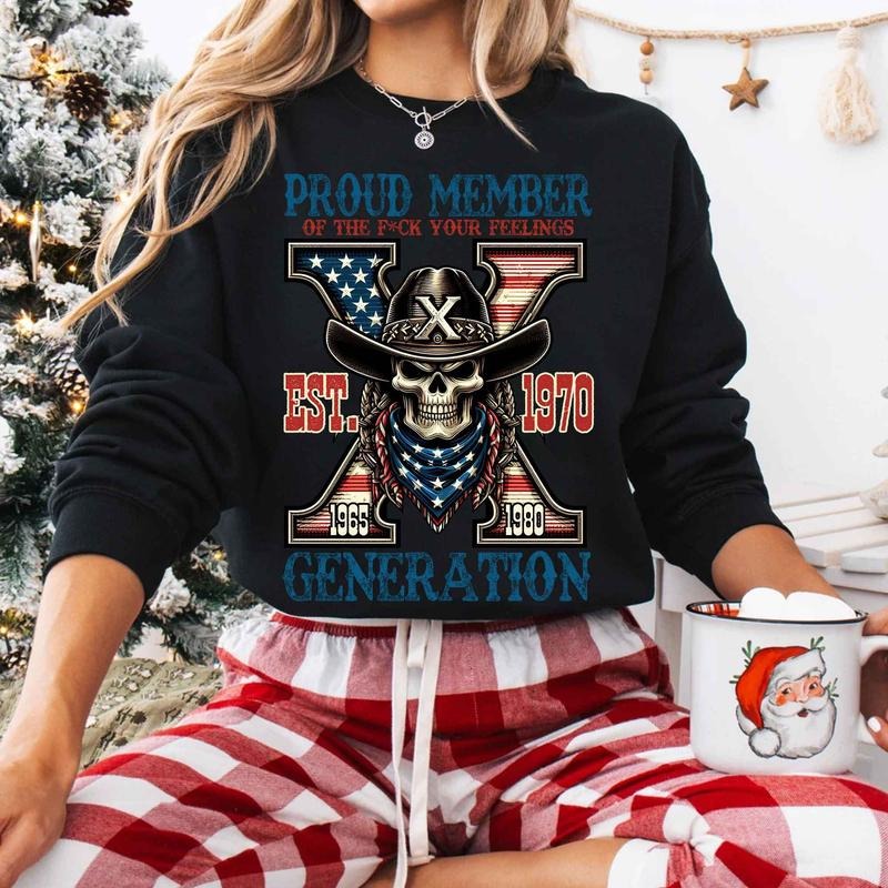 Custom Year Skull Flag GenerationX T-shirt, Vintage Est.1970 Gen X 1965-1980 Shirt Classic Cotton Tshirt style 001