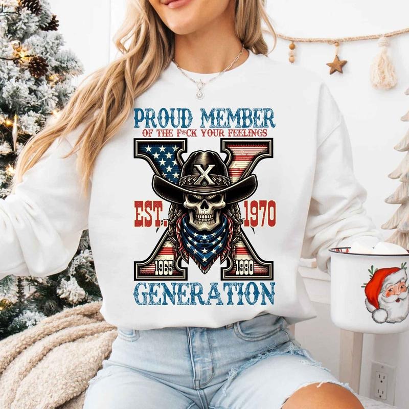 Custom Year Skull Flag GenerationX T-shirt, Vintage Est.1970 Gen X 1965-1980 Shirt Classic Cotton Tshirt style 001
