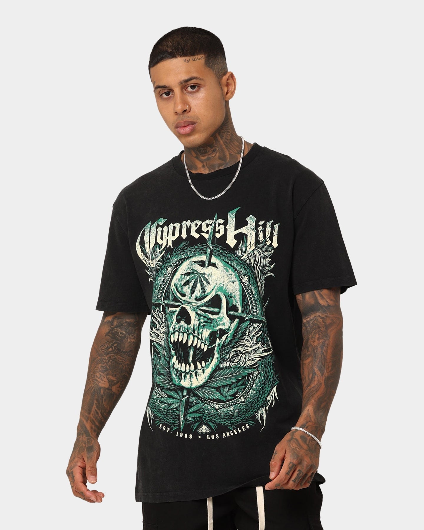 Cypress Hill Weed Skull 1988 LA Vintage T-Shirt Washed Black