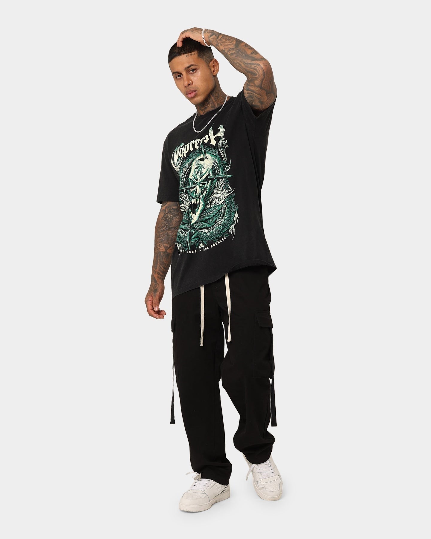 Cypress Hill Weed Skull 1988 LA Vintage T-Shirt Washed Black