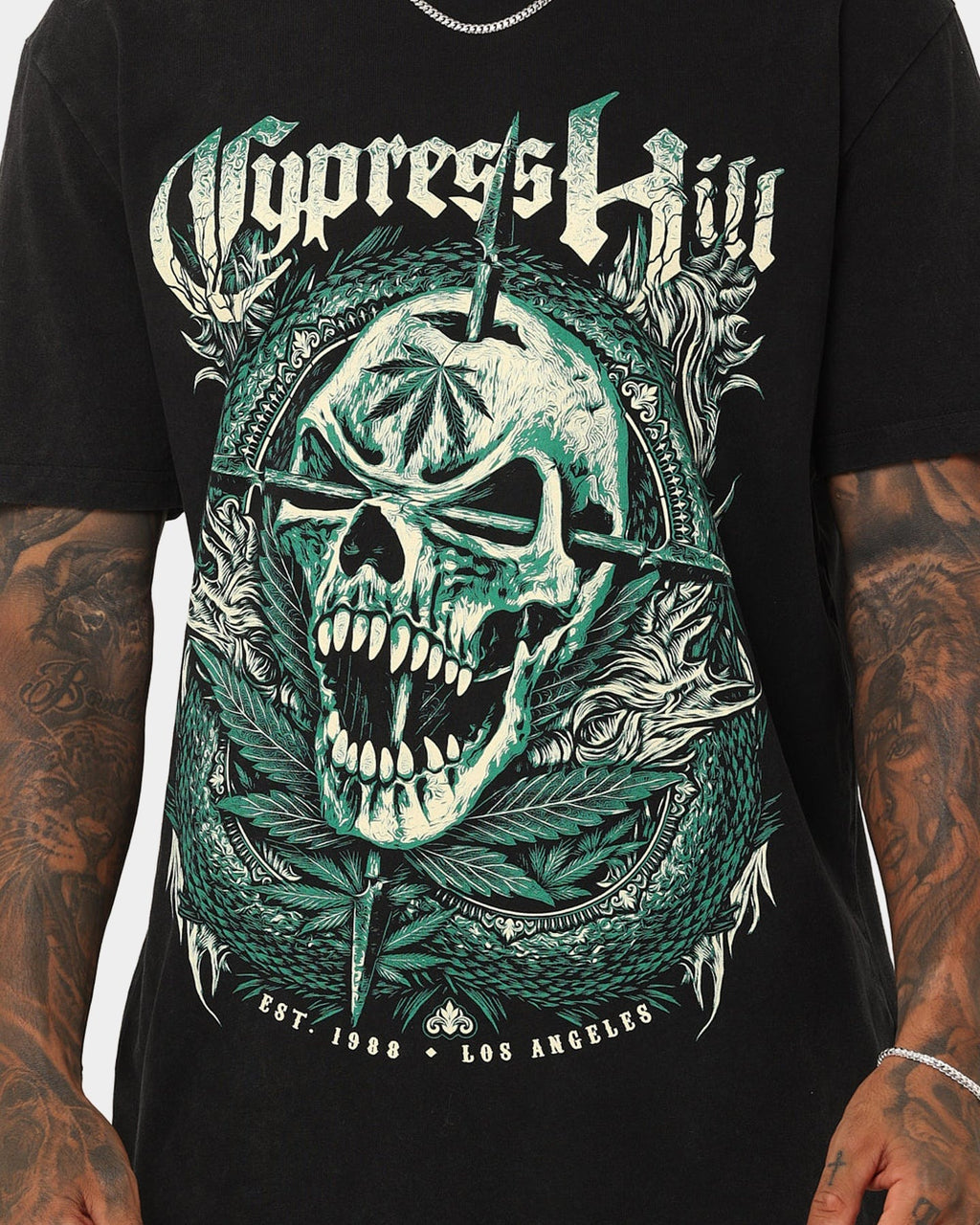 Cypress Hill Weed Skull 1988 LA Vintage T-Shirt Washed Black