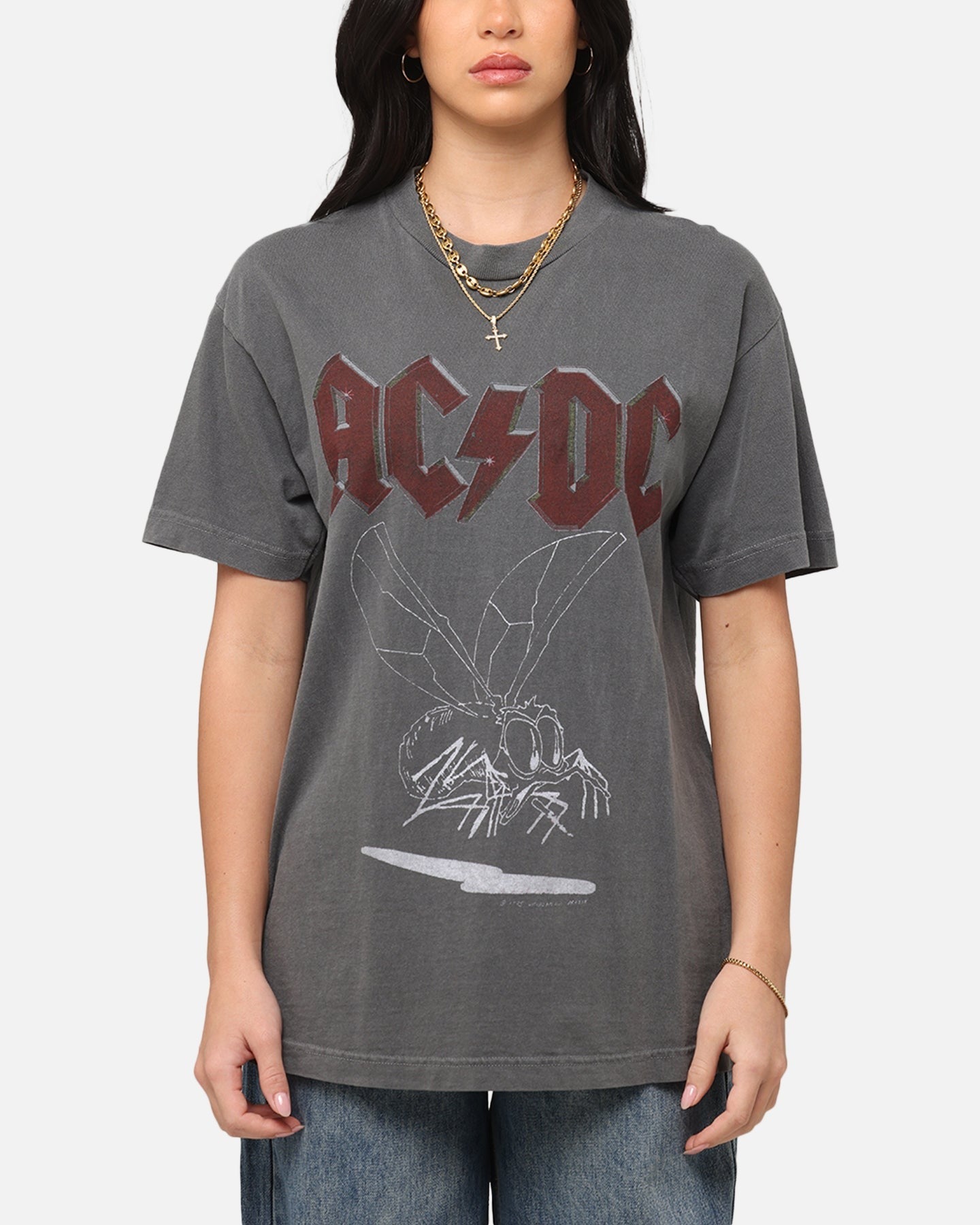 AC/DC Fly On The Wall Tour T-Shirt Faded Black Style001