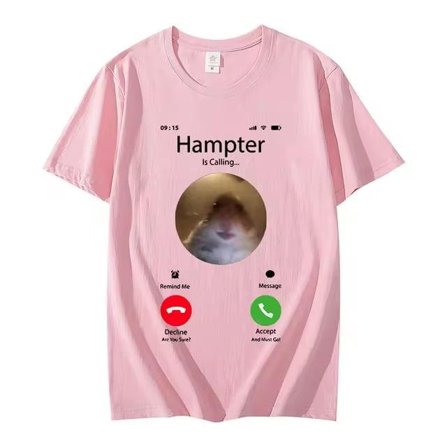 Dank Meme Hamster Staring Front Camera Hampter Calling Vintage Graphic T-shirt Fashion Short Sleeve T-shirts Oversized Streetwear Unisex, Menswear Top