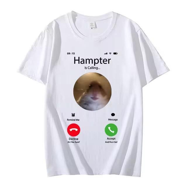 Dank Meme Hamster Staring Front Camera Hampter Calling Vintage Graphic T-shirt Fashion Short Sleeve T-shirts Oversized Streetwear Unisex, Menswear Top